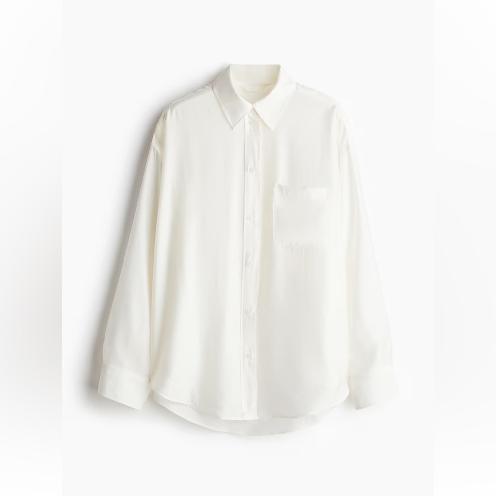 H&M Oversized Classic White Button-Up Shirt semi sheer Ivory x Small